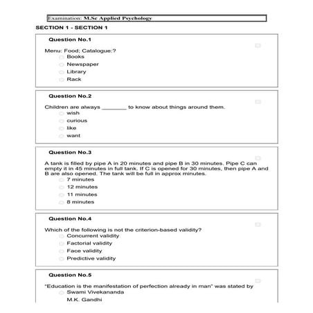 Pondicherry University 2019 m.sc. applied psychology entrance exam question paper solved by S.Lakshmanan, Psychologist