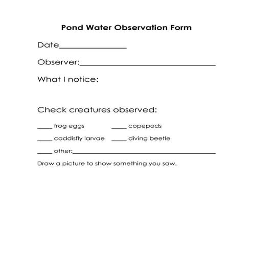 Pond water observation form