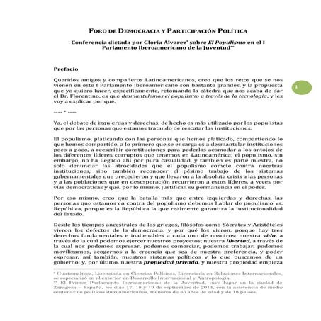 Ponencia de gloria alvarez sobre el populismo   zaragoza