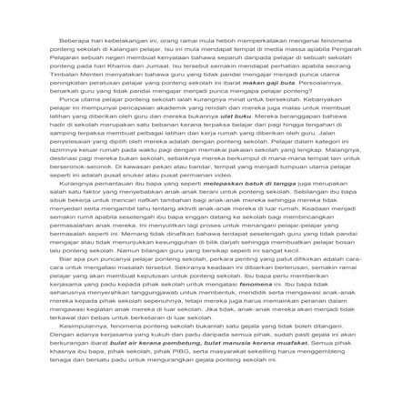 Ponteng sekolah contoh karangan spm