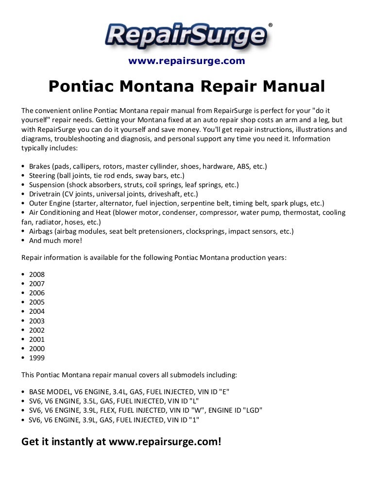 Pontiac Montana Repair Manual 1999 2008