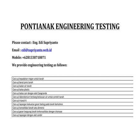 Pontianak engineering testing
