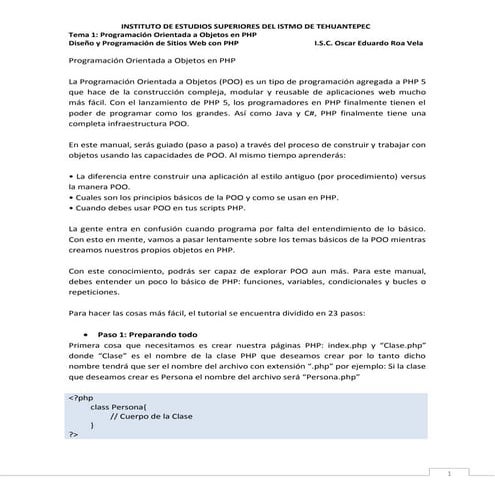 Programacion Orientada a Objetos en php