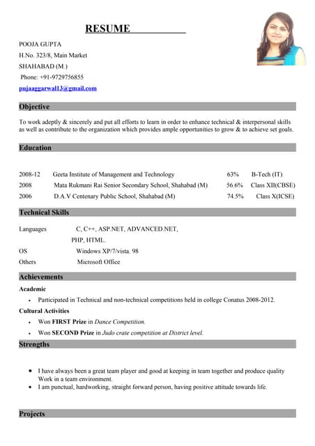 pooja resume new