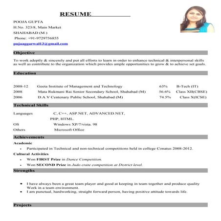 Pooja resume new