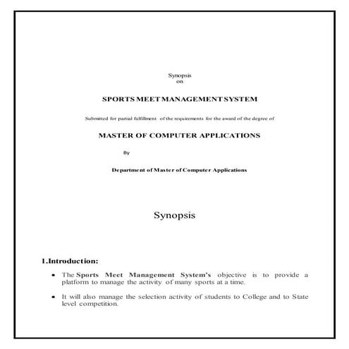 sports management synopsis