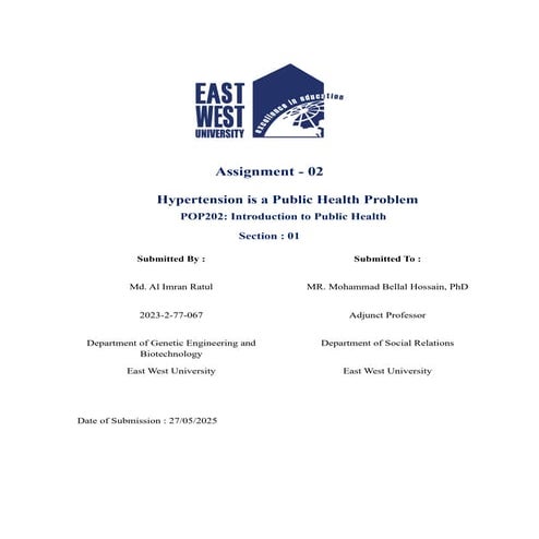 Hypertension is a Public health problem - Assignment