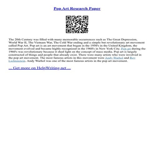 Pop Art Research Paper PDF Pop Art Research Paper PDF