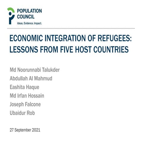sept 2021 Economic integration of refugees ppt - Population Council at ...