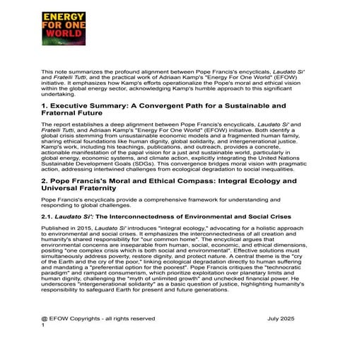 Pope Francis Encyclicals Laudato Si, Fratelli Tutti and Mission Energy For On...
