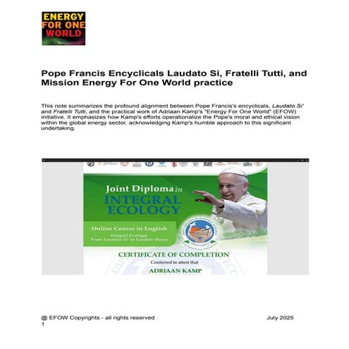 Pope Francis Encyclicals Laudato Si, Fratelli Tutti and Mission Energy For On...