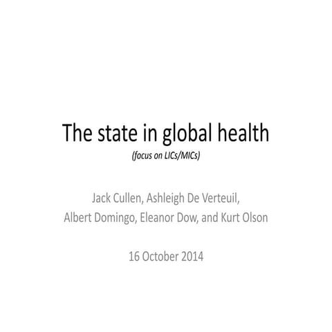 The state in global health (focus on LICs/MICs)