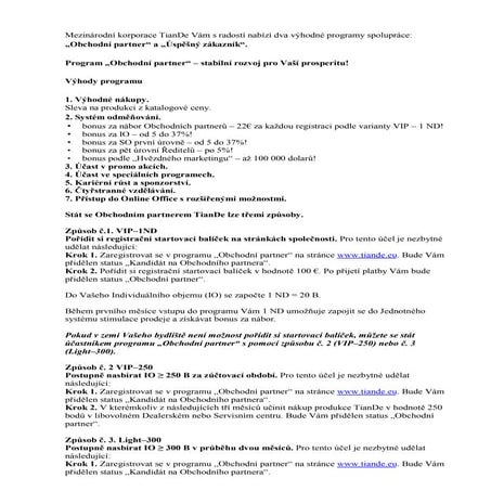 Dodatek Marketingový plán tianDe 2020 cz