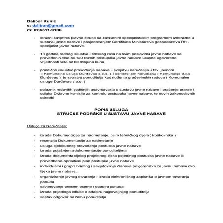 Popis usluga iz sustava javne nabave