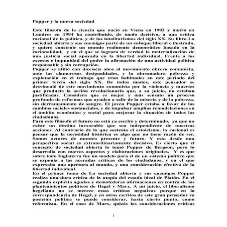 Popper y la nueva sociedad
