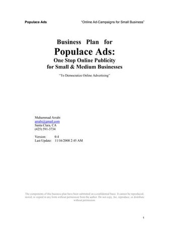 Populace ads   business plan v1.5 (winner QRCE 3rd BP Competition 2009)