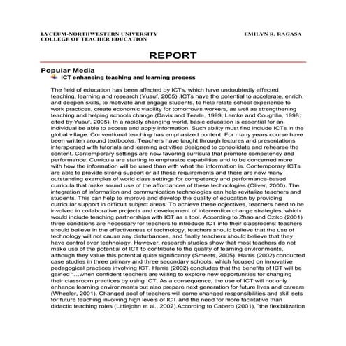 Popular Media Report by Emilyn Ragasa