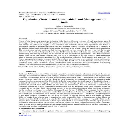 Population growth and sustainable land management in india
