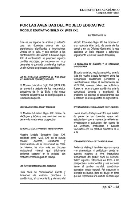 Por las avenidas del modelo educati...