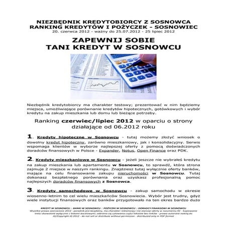 Kredyty, banki w Sosnowcu czerwiec 2012