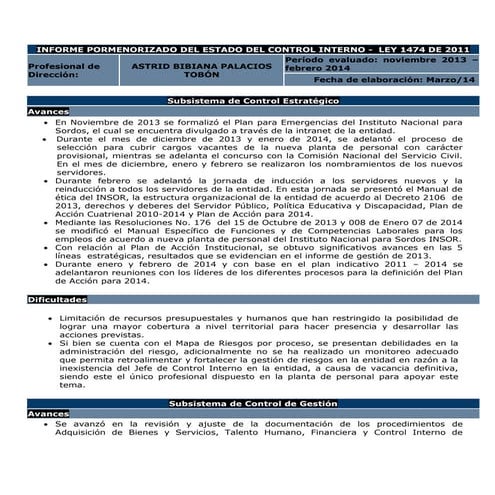 Informe de auditoria control interno | PDF