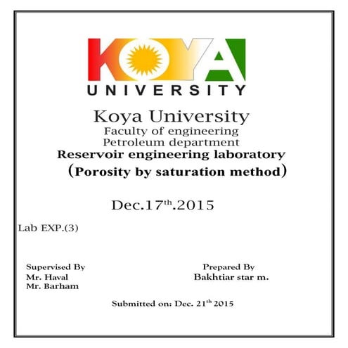 Porosity by saturation method 