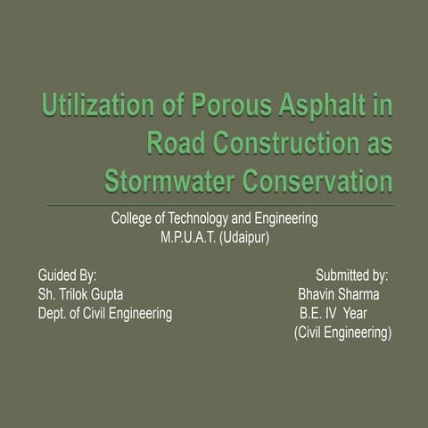 Porous asphalt pavement for stormwater management