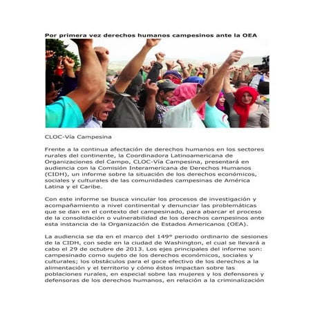 Por primera vez derechos humanos campesinos ante la OEA