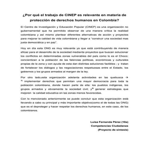 ¿Por qué el trabajo de cinep es relevante en materia de protección de derechos humanos en Colombia?