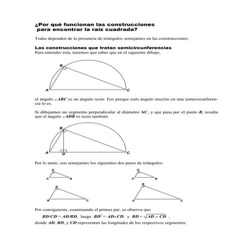 Construcciones para encontrar la raíz cuadrada y resolver ecuaciones cuadráticas