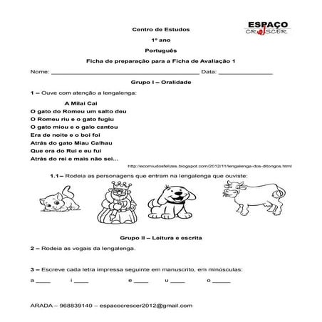 Português 1º ano - Vogais e Ditongos