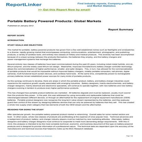 Portable Battery Powered Products: Global Markets