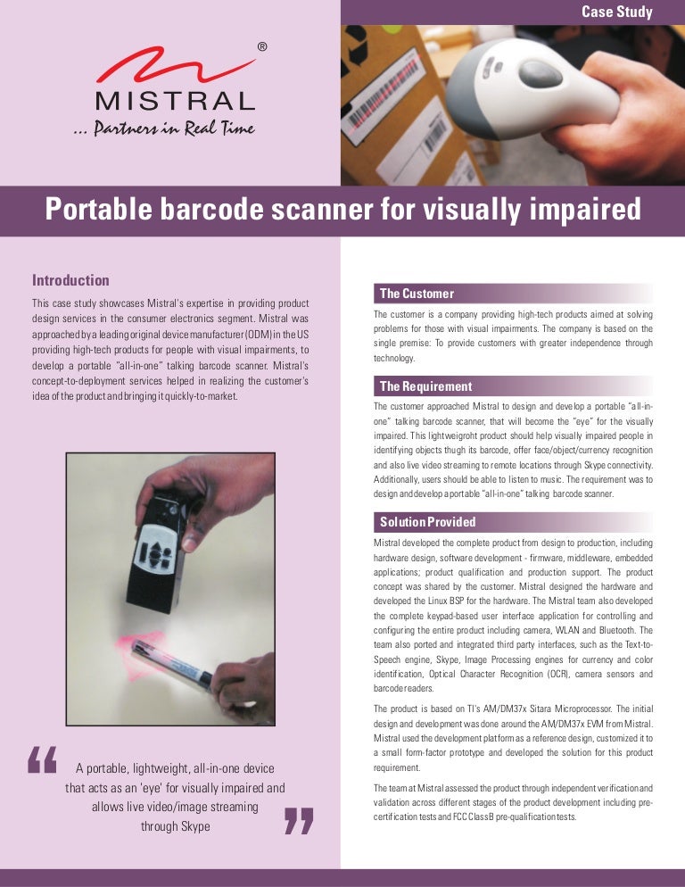 Portable barcode scanner for visually impaired Case Study