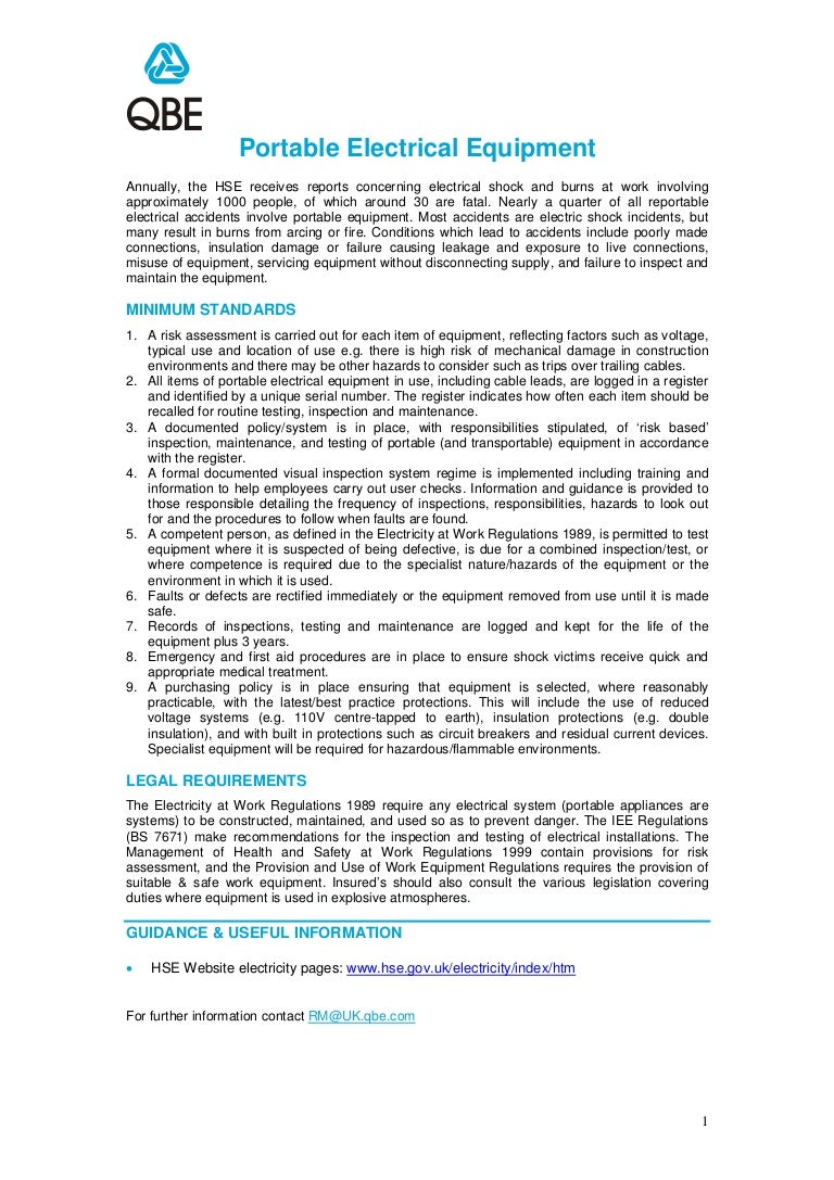 Portable Electrical Equipment Qbe Standards 9