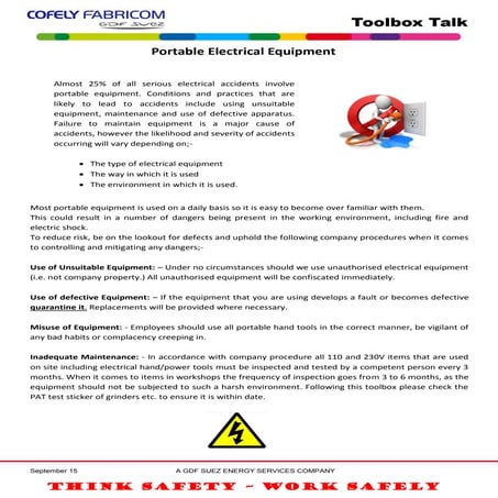 Toolbox Talk | Portable electricial equipment