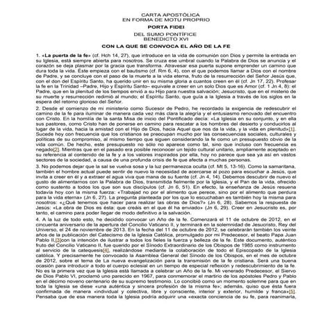 Porta fidei carta apostólica donde se convoca el año de la fe