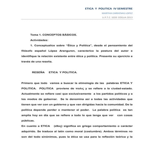 ÉTICA Y POLITICA. VARIOS CONCEPTOS