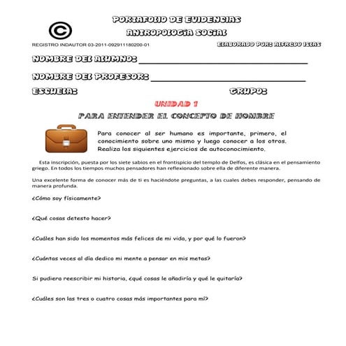 PORTAFOLIO DE EVIDENCIAS ANTROPOLOGIA SOCIAL ALFREDO ISLAS LIBRO 2015