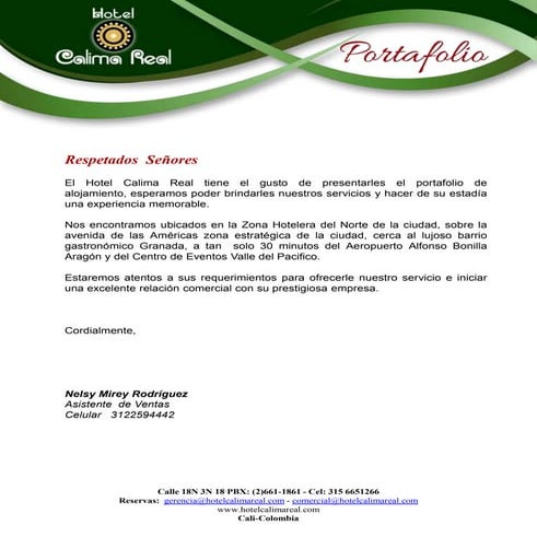 Portafolio de servicios Hotel Calima Real Cali