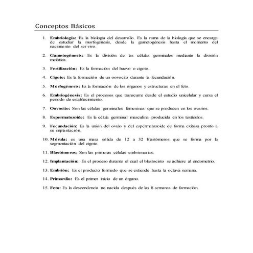 Embriologia - Conceptos básicos y mas