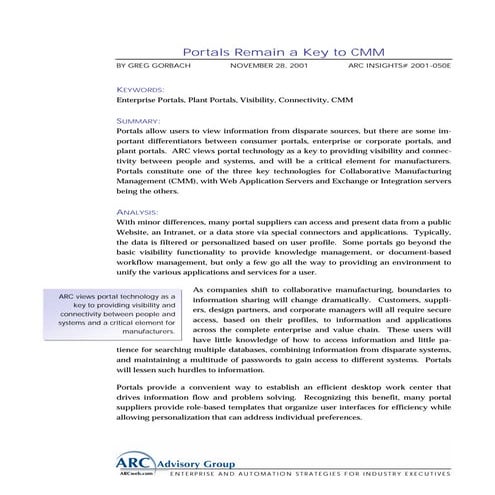 Portals remain a key to cmm