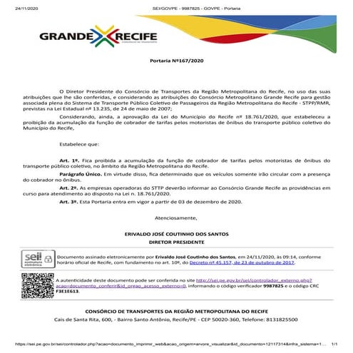 Portaria 167 Rodoviarios