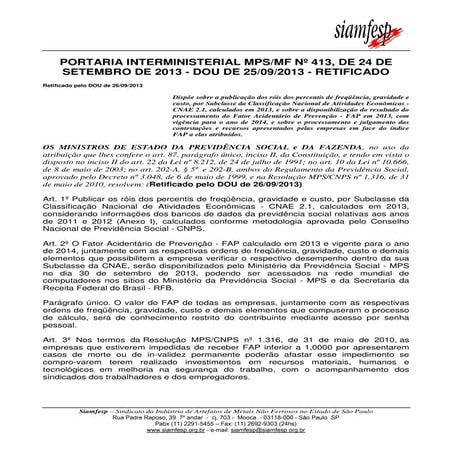 Portaria Interministerial do MPAS nº 413/2013