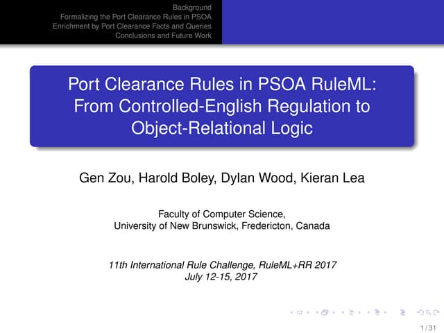 Port Clearance Rules in PSOA RuleML: From Controlled-English Regulation to Ob...