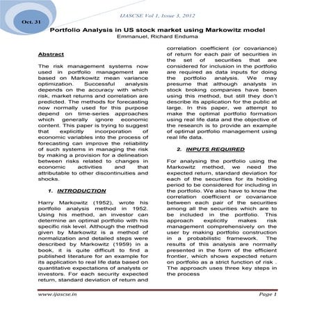 Portfolio Analysis in US stock market using Markowitz model