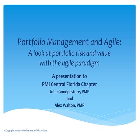 Portfolio management and agile: a look at risk and value