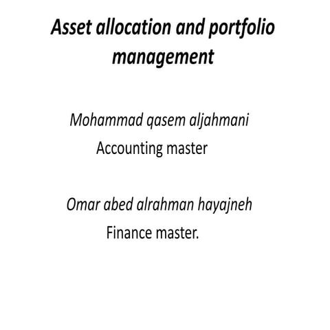 Portfolio management and asset allocation12111