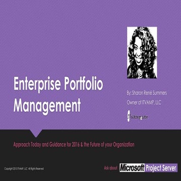 Portfolio Management Approach in 2016  by Sharon René Summers