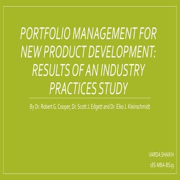 Portfolio Management for New Product Development