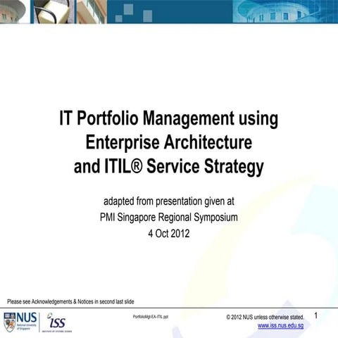 IT Portfolio Management using Enterprise Architecture and ITIL Service Strategy